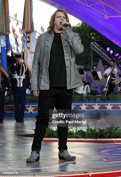 American Idol season 13 winner Caleb Johnson performs at the 25th National Memorial Day Concert rehearsals at U.S. Capitol West Lawn on May 24, 2014...