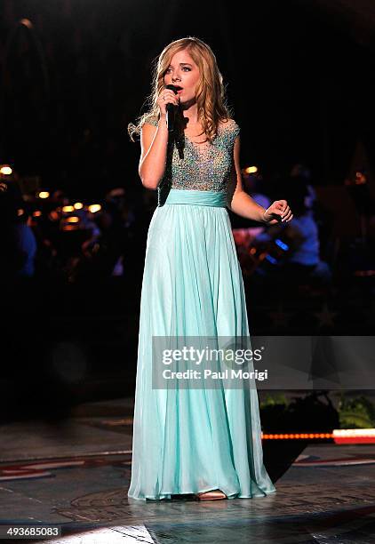 Jackie Evancho performs at the 25th National Memorial Day Concert rehearsals at U.S. Capitol West Lawn on May 24, 2014 in Washington, DC.