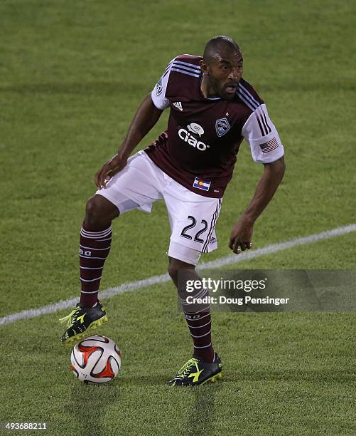 Marvell Wynne of the Colorado Rapids controls the ball against the the Montreal Impact at Dick's Sporting Goods Park on May 24, 2014 in Commerce...