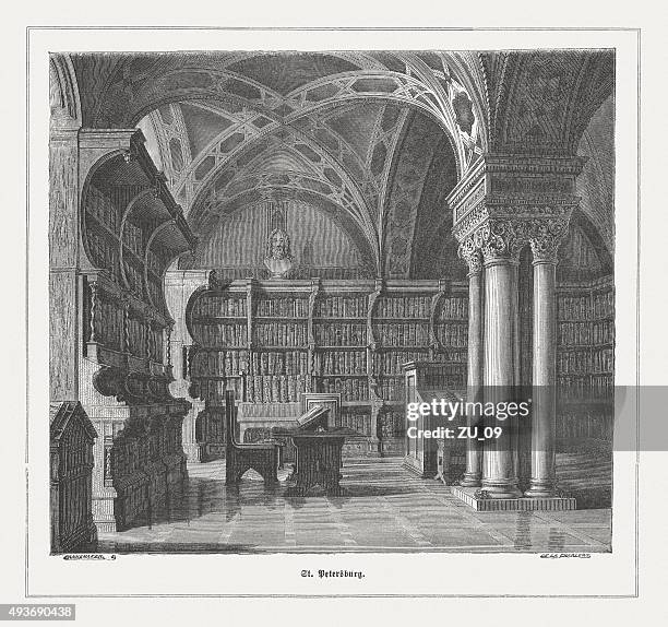 ilustraciones, imágenes clip art, dibujos animados e iconos de stock de imperial biblioteca pública en st. petersburg, publicado en 1871 - techo abovedado