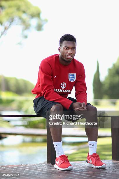 Daniel Sturridge poses for a picture after a press conference at the England pre-World Cup Training Camp at the Vale Do Lobo Resort on May 21, 2014...