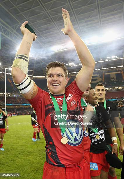 Juan Smith of Toulon celebrates after their victory during the Heineken Cup Final between Toulon and Saracens at the Millennium Stadium on May 24,...