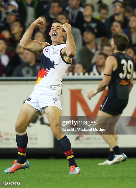 Taylor Walker of the Crows celebrates a goal during the round 10 AFL match between the Carlton Blues and the Adelaide Crows at Melbourne Cricket...