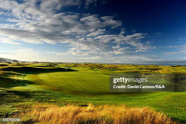 View from behind the green on the 483 yards par 4, 15th hole 'Crosbie' on the Old Course at Royal Troon venue for the 2016 Open Championship on July...