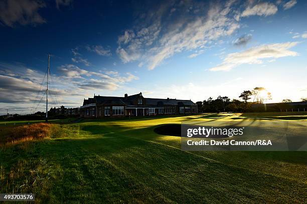 The approach to the green on the 457 yards par 4, 18th hole 'Craigend' on the Old Course at Royal Troon venue for the 2016 Open Championship on July...