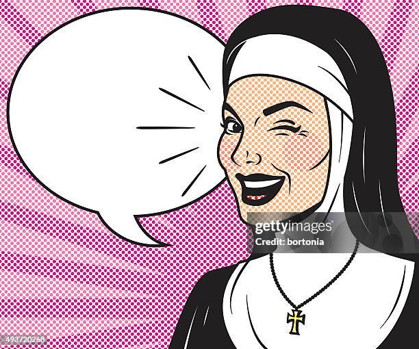 retro halbton comic-figur mit sprechblase - nonne stock-grafiken, -clipart, -cartoons und -symbole