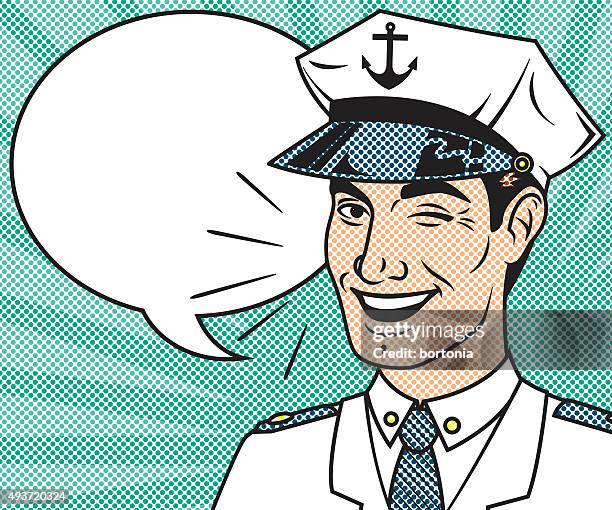 retro halftone comic book character with speech bubble - ship captain stock illustrations