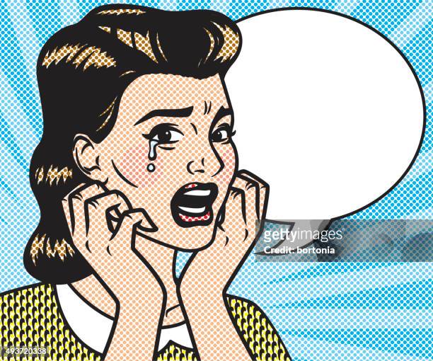 retro halftone comic book character with speech bubble - distraught stock illustrations