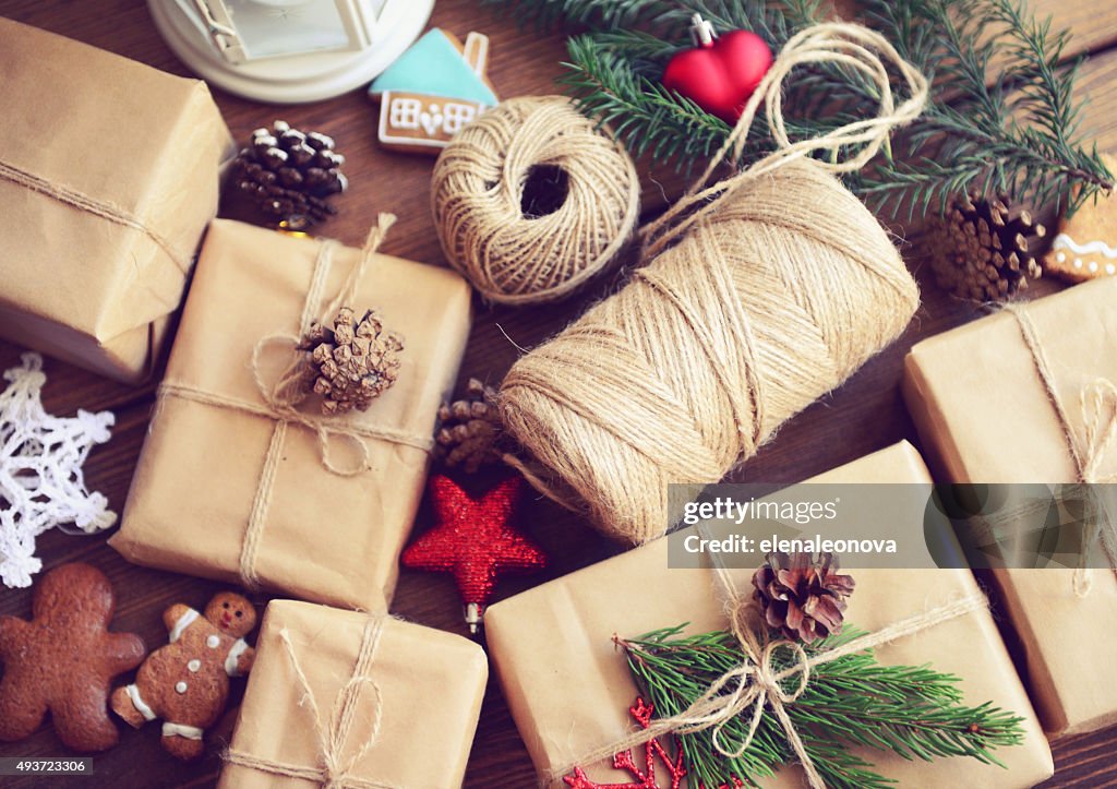 Gift box on a wooden background