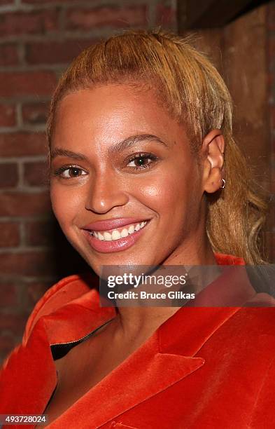 Beyonce poses backstage at the hit musical "Hamilton" on Broadway at The Richard Rogers Theater on October 21, 2015 in New York City.