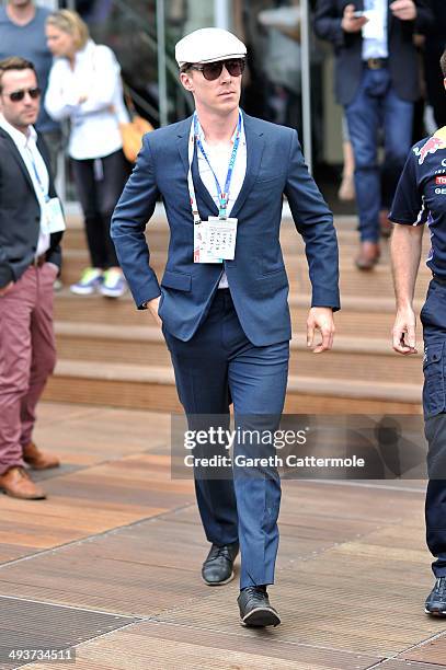 Benedict Cumberbatch onboard the Red Bull Energy Station during the Monaco Formula One Grand Prix at Circuit de Monaco on May 25, 2014 in...