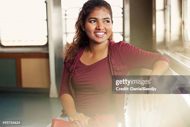 young ethnic woman on staten island ferry - staten island ferry bildbanksfoton och bilder