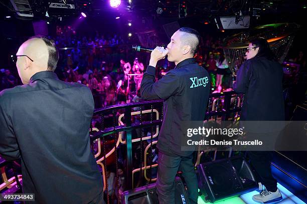 Far East Movement performs at The Bank nightclub at the Bellagio on May 24, 2014 in Las Vegas, Nevada.
