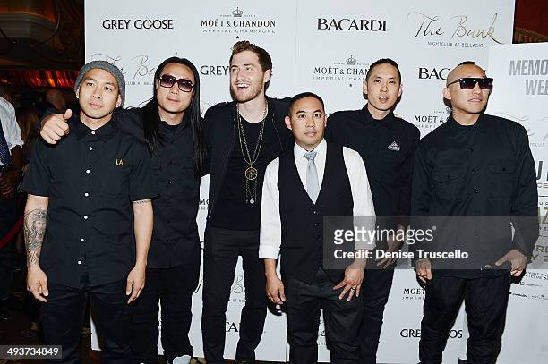 Far East Movement, Mike Posner and DJ E-Man arrive at The Bank nightclub at the Bellagio on May 24, 2014 in Las Vegas, Nevada.