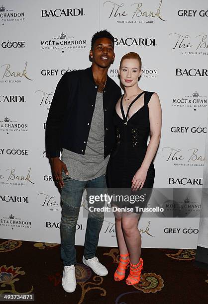 Nick Young and Iggy Azalea arrive at The Bank nightclub at the Bellagio on May 24, 2014 in Las Vegas, Nevada.