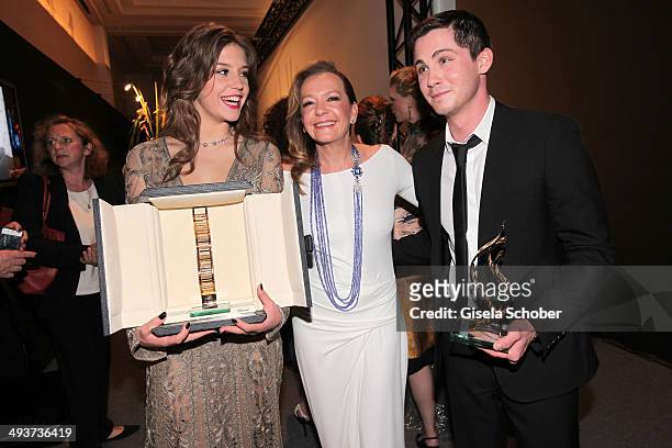 Caroline Scheufele; Logan Lerman , Adele Exarchopoulos - Chopard Trophy during the 67th Annual Cannes Film Festival on May 15, 2014 in Cannes, France.