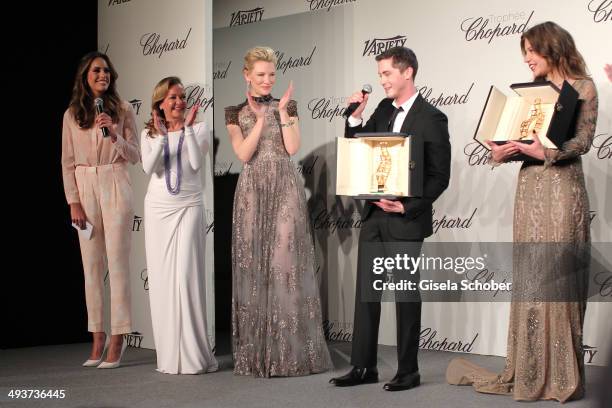 Caroline Scheufele; Cate Blanchett; Logan Lerman, Adele Exarchopoulos - Chopard Trophy during the 67th Annual Cannes Film Festival on May 15, 2014 in...