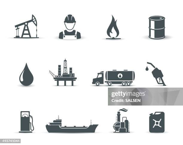 illustrazioni stock, clip art, cartoni animati e icone di tendenza di icone di olio e petrolio industria - barile di metallo