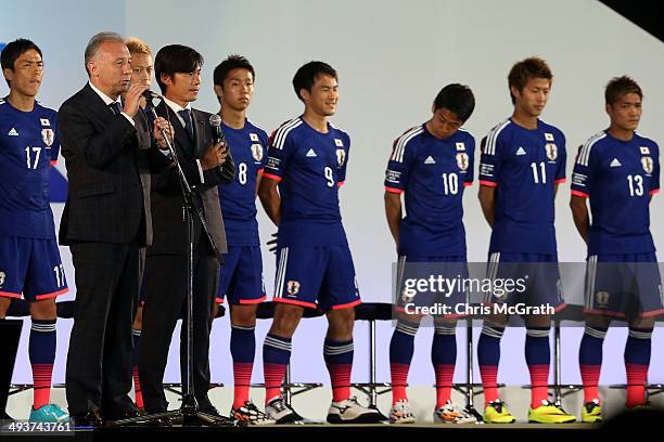 Japan national team manager Alberto Zaccheroni speaks to fans during the World Cup send-off press conference for Japanese team on May 25, 2014 in...