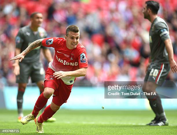 Dean Cox of Leyton Orient celebrates his goal during the Sky Bet League One Playoff Final match between Leyton Orient and Rotherham United at Wembley...