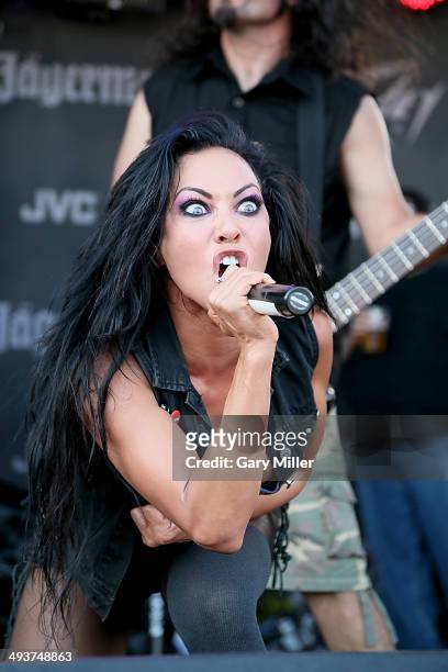 Carla Harvey performs in concert with Butcher Babies during the River City RockFest at the at&t Center on May 24, 2014 in San Antonio, Texas.