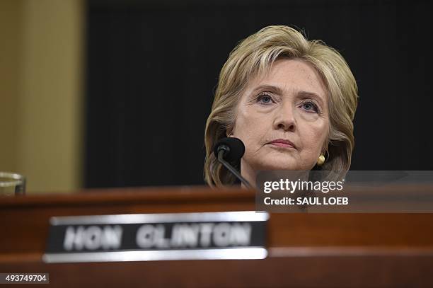 Former Secretary of State and Democratic Presidential hopeful Hillary Clinton testifies before the House Select Committee on Benghazi on Capitol Hill...