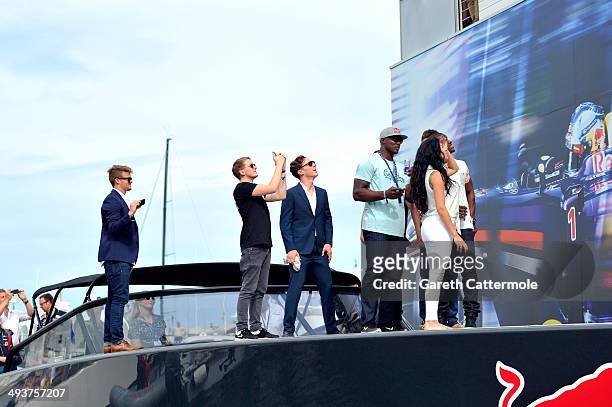 Michael Carrick, Reggie Bush, Lilit Avagyan, Benedict Cumberbatch and Disclosure prepare to watch Danny MacAskill front flip off of the Red Bull...