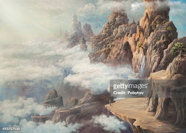 transcendental land - fantasy castle stock illustrations