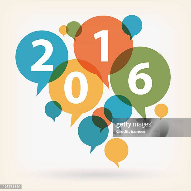 chat bubbles with the year 2016 on white background - year review stock illustrations