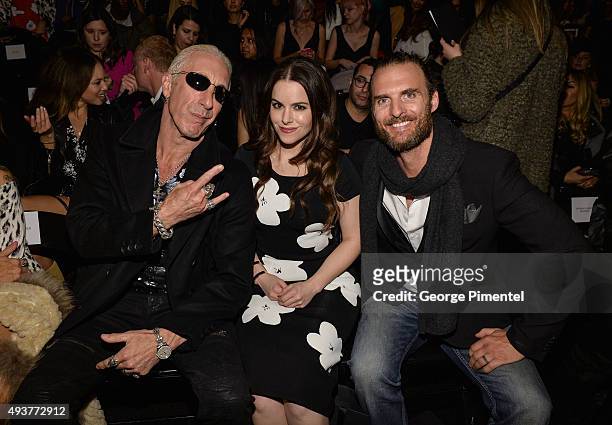Dee Snider, Emily Hampshire and Greg Bryk attend day 3 of World MasterCard Fashion Week Spring 2016 Collections at David Pecaut Square on October 21,...