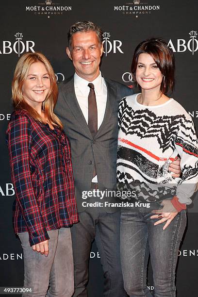 Alina Merkau, Michael Schummert and Marlene Lufen attend the BABOR Opening Cocktail on October 22, 2015 in Berlin, Germany.