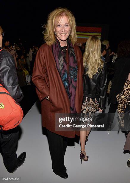 Lynda Reeves attends day 3 of World MasterCard Fashion Week Spring 2016 Collections at David Pecaut Square on October 21, 2015 in Toronto, Canada.