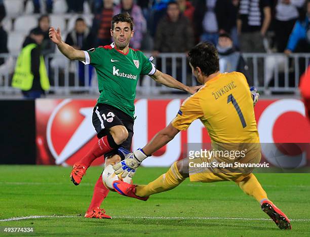 Markel Susaeta of Athletic Club in action against Zivko Zivkovic of FK Partizan during the UEFA Europa League match between FK Partizan v Athletic...