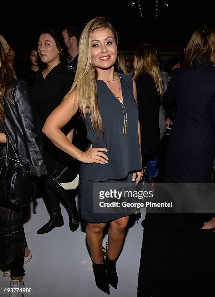 Melissa Grelo attends day 3 of World MasterCard Fashion Week Spring 2016 Collections at David Pecaut Square on October 21, 2015 in Toronto, Canada.