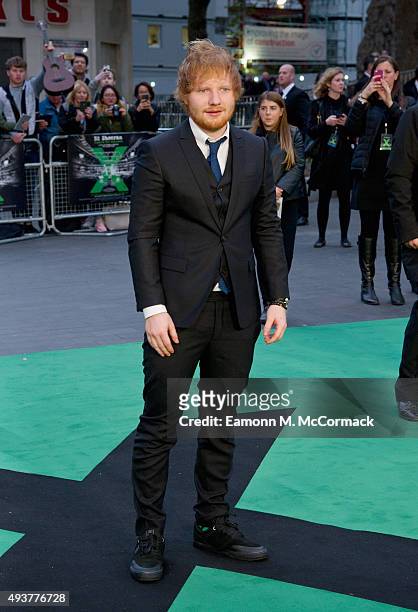 Ed Sheeran attends the World Premiere of "Jumpers For Goalposts" at Odeon Leicester Square on October 22, 2015 in London, England.