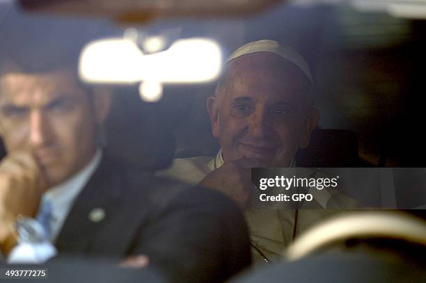 In this handout provided by the Israeli Government Press Office , Pope Francis arrives at Mount Scopus on May 25, 2014 in Jerusalem, Israel. Pope...