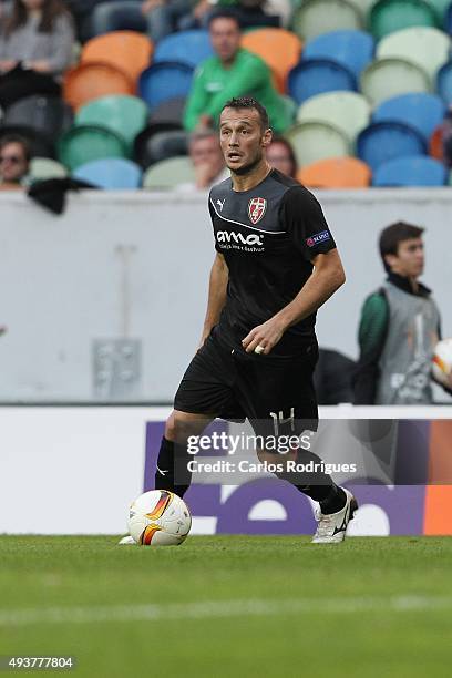 Skenderbeu's forward Hamdi Salihi during the match between Sporting CP and KF Skenderbeu for UEFA Europe League: Group Round on October 22, 2015 in...