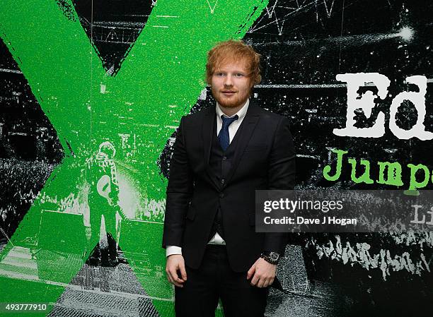 Ed Sheeran attends the World Premiere of "Jumpers For Goalposts" at Odeon Leicester Square on October 22, 2015 in London, England.