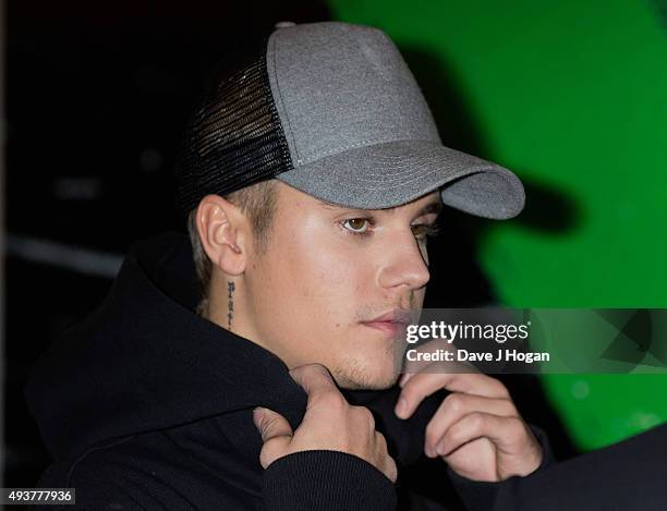 Justin Bieber attends the World Premiere of "Jumpers For Goalposts" at Odeon Leicester Square on October 22, 2015 in London, England.