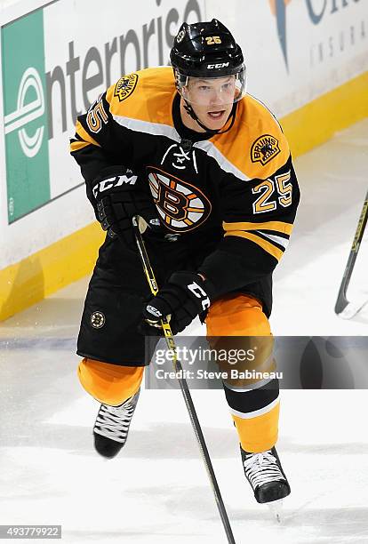 Mark Fraser of the Boston Bruins plays in the game against the Washington Capitals at TD Garden on October 11, 2014 in Boston, Massachusetts.