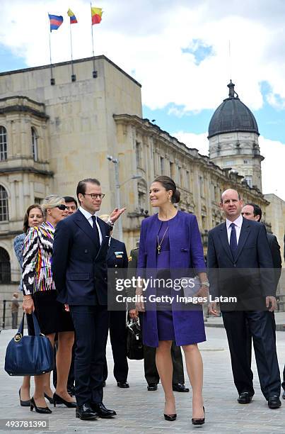 Crown Princess Victoria of Sweden and Prince Daniel of Sweden visit Bogota's main square after having a private meeting with Colombia's president...