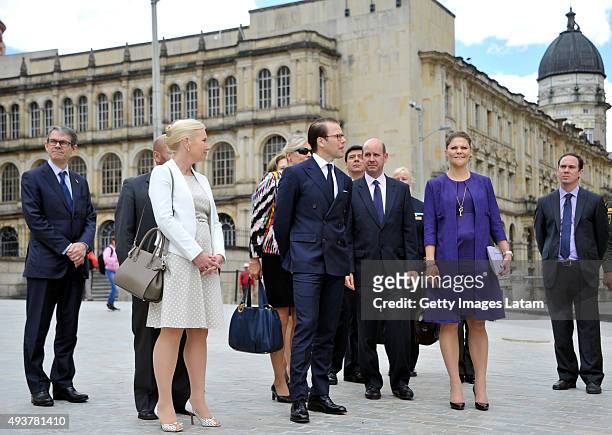 Crown Princess Victoria of Sweden and Prince Daniel of Sweden visit Bogota's main square after having a private meeting with Colombia's president...