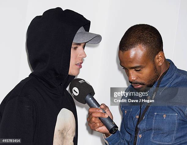 Justin Bieber attends the World Premiere of "Jumpers For Goalposts" at Odeon Leicester Square on October 22, 2015 in London, England.