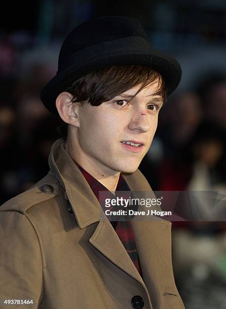 Tom Holland, new Spiderman Actor attends the World Premiere of "Jumpers For Goalposts" at Odeon Leicester Square on October 22, 2015 in London,...