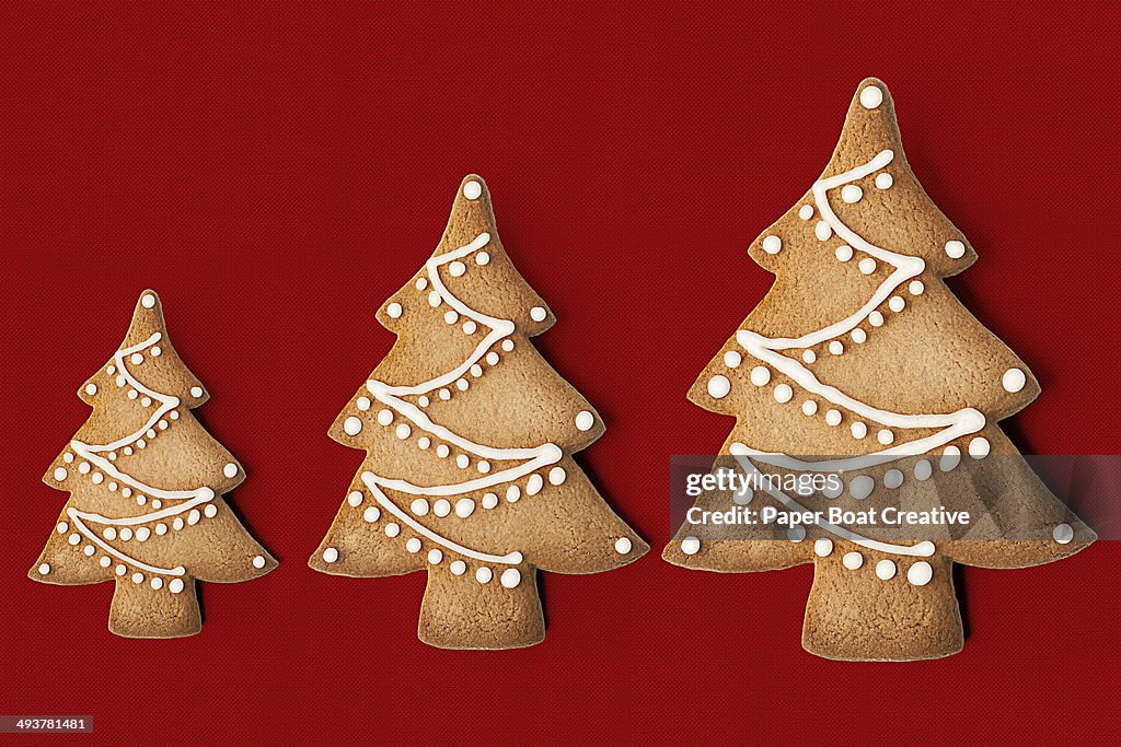 Cookie shaped as Christmas tree row