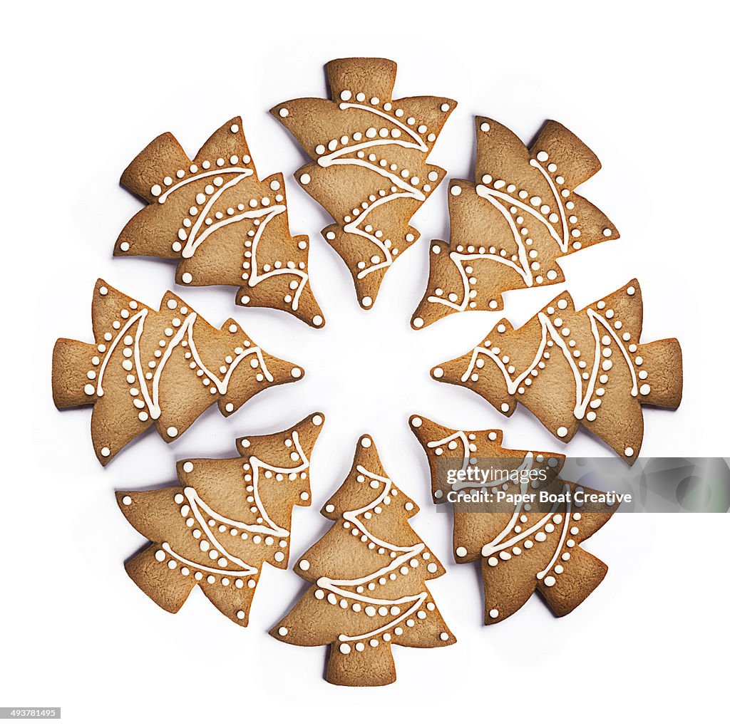 Cookie shaped as Christmas Trees in a circle