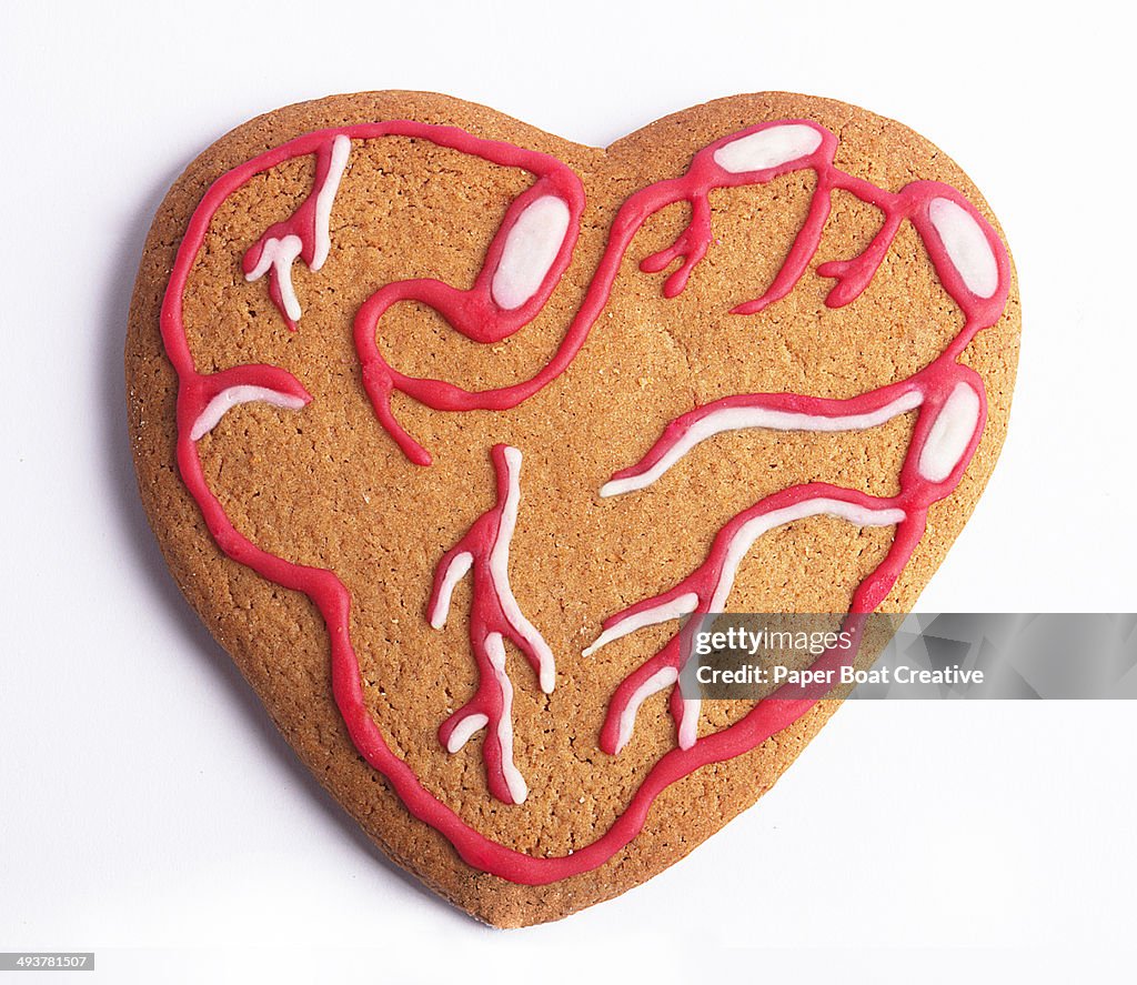 Cookie shaped as a heart with vein drawings