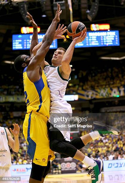 Nemanja Nedovic, #16 of Unicaja Malaga in action during the Turkish Airlines Euroleague Regular Season date 2 game between Maccabi Fox Tel Aviv v...