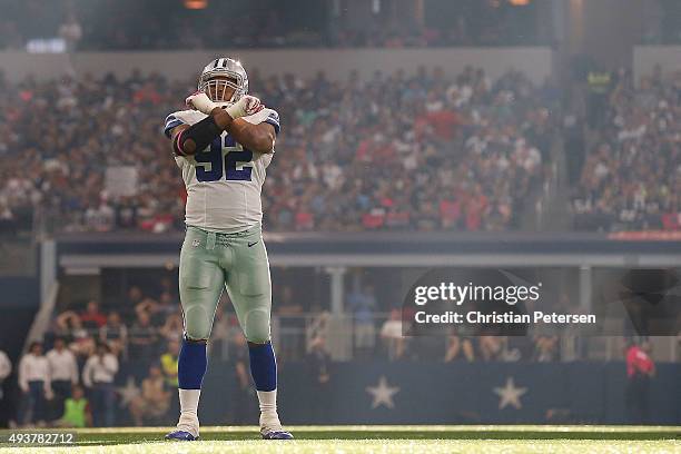 Defensive end Jeremy Mincey of the Dallas Cowboys during the second half of the NFL game against the New England Patriots at AT&T Stadium on October...