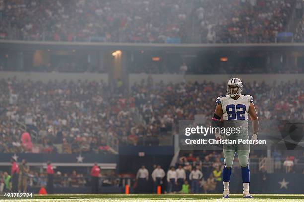 Defensive end Jeremy Mincey of the Dallas Cowboys during the second half of the NFL game against the New England Patriots at AT&T Stadium on October...